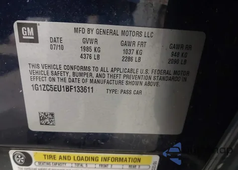 2011 Chevrolet Malibu 1Lt z USA, uszkodzony, nr VIN 1G1ZC5EU1BF133611